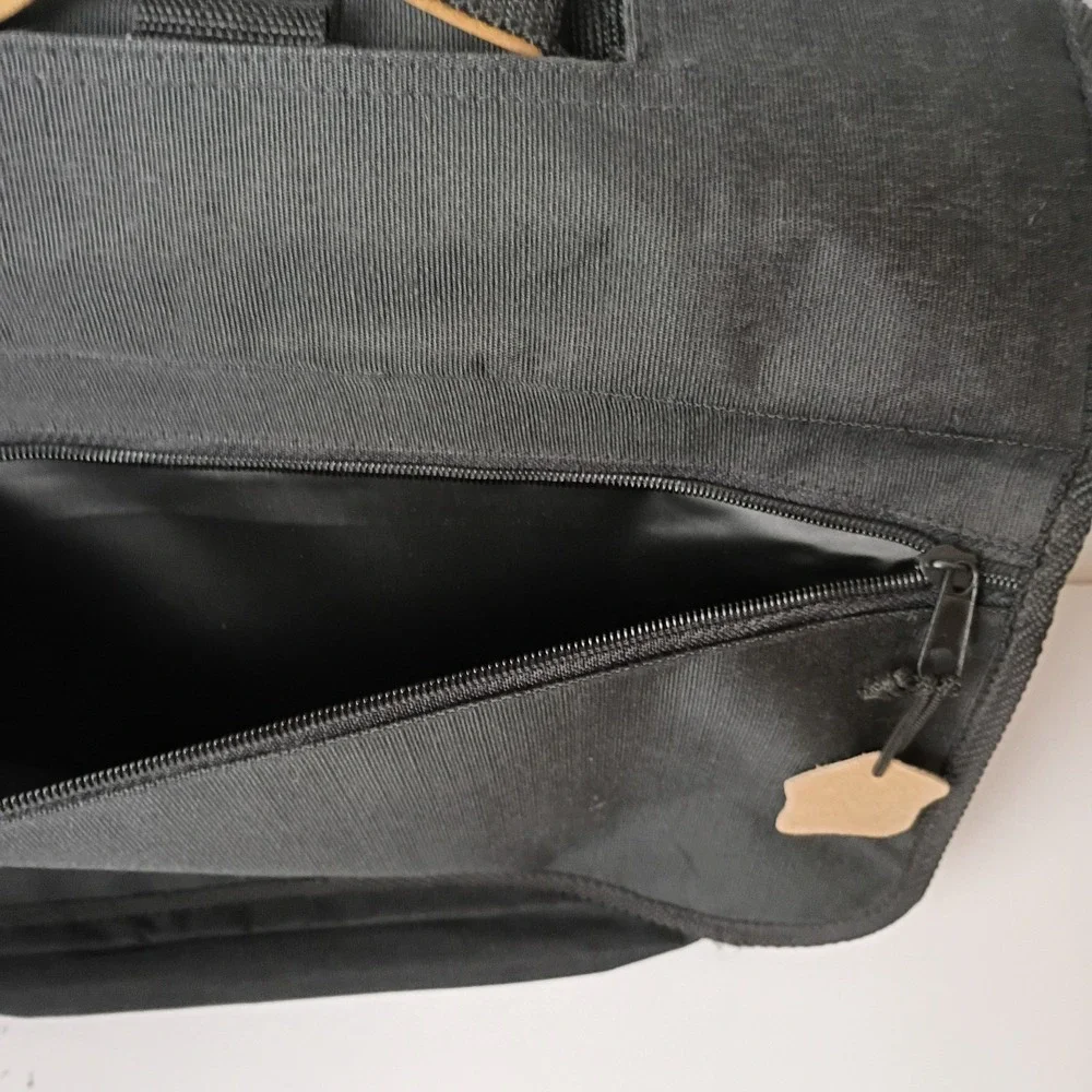 Black Brown Canvas Messenger Bag for 15 in Laptop, Inner Pockets - No Strap